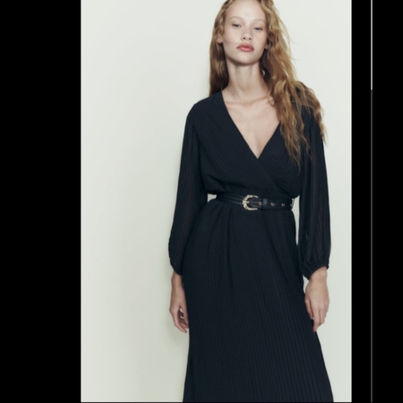 Zara Dresses & Skirts - PLEATED MIDI DRESS WITH BELT